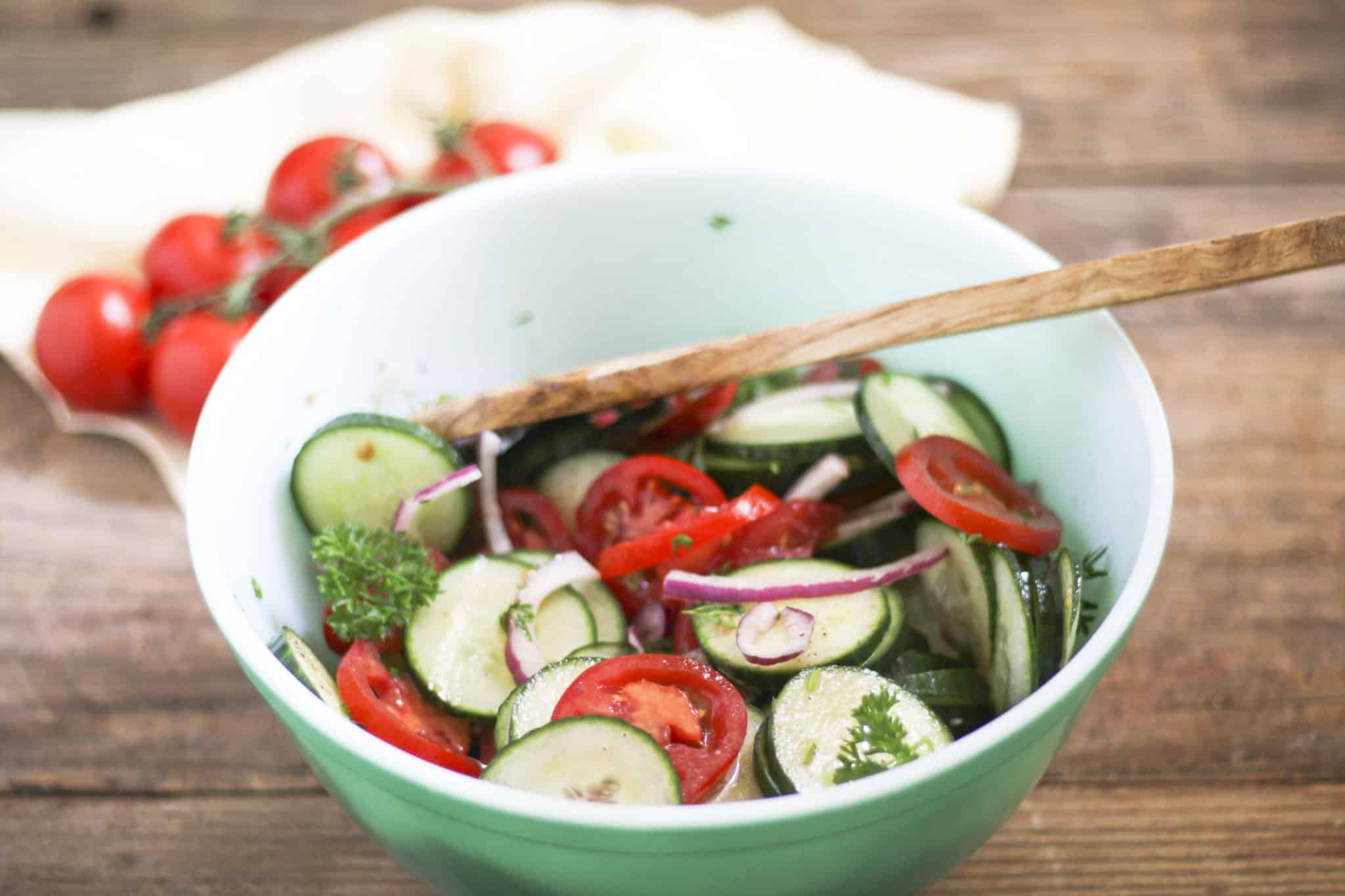 cucumber tomato salad served for brunch
