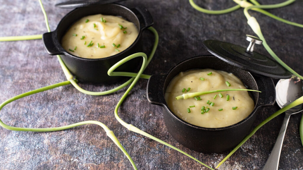 Potato Garlic Scape Soup Broth Binky's Culinary Carnival