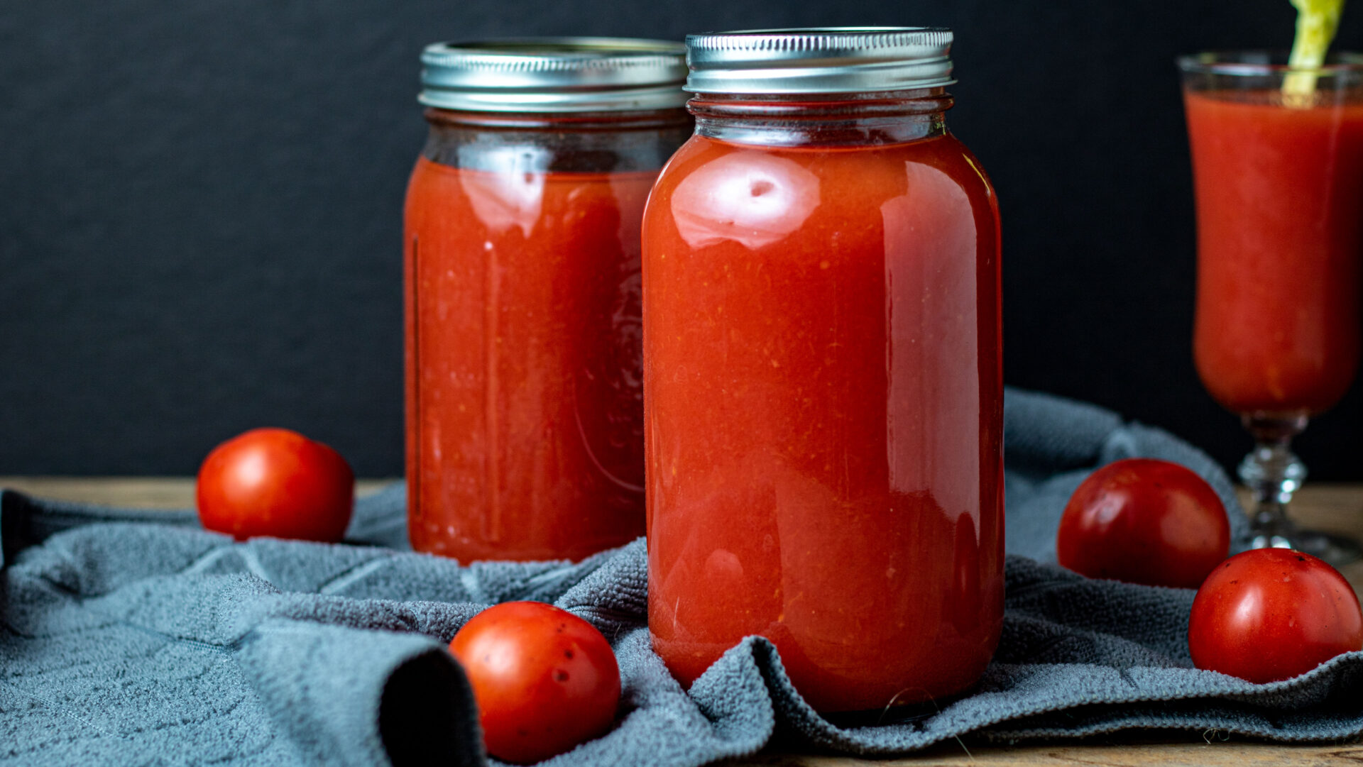 Jars of tomato juice.