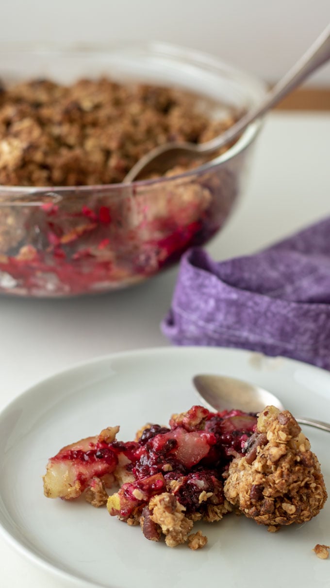 Unbaked blackberry crisp in casserole