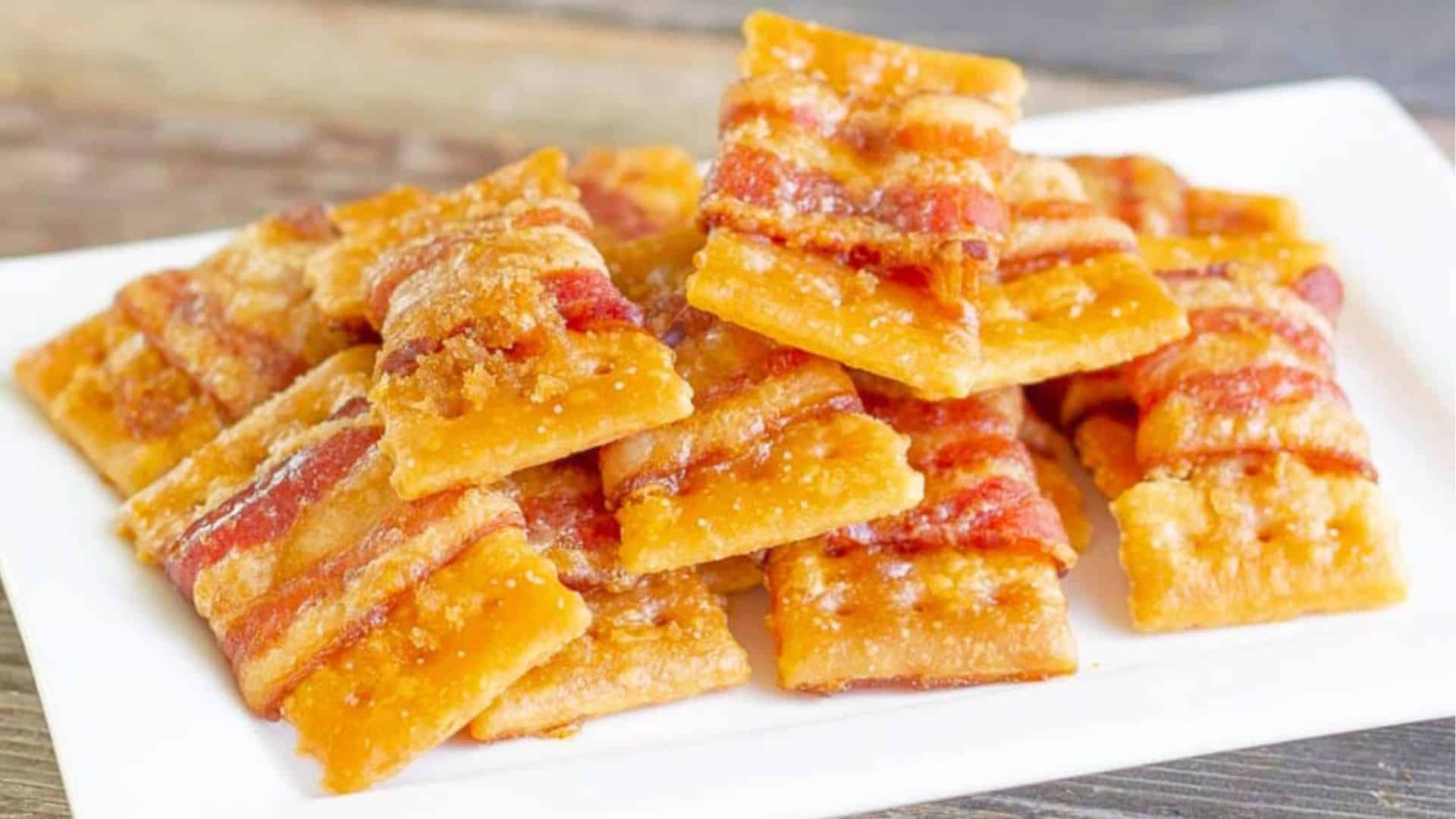 Bacon crackers on a plate.