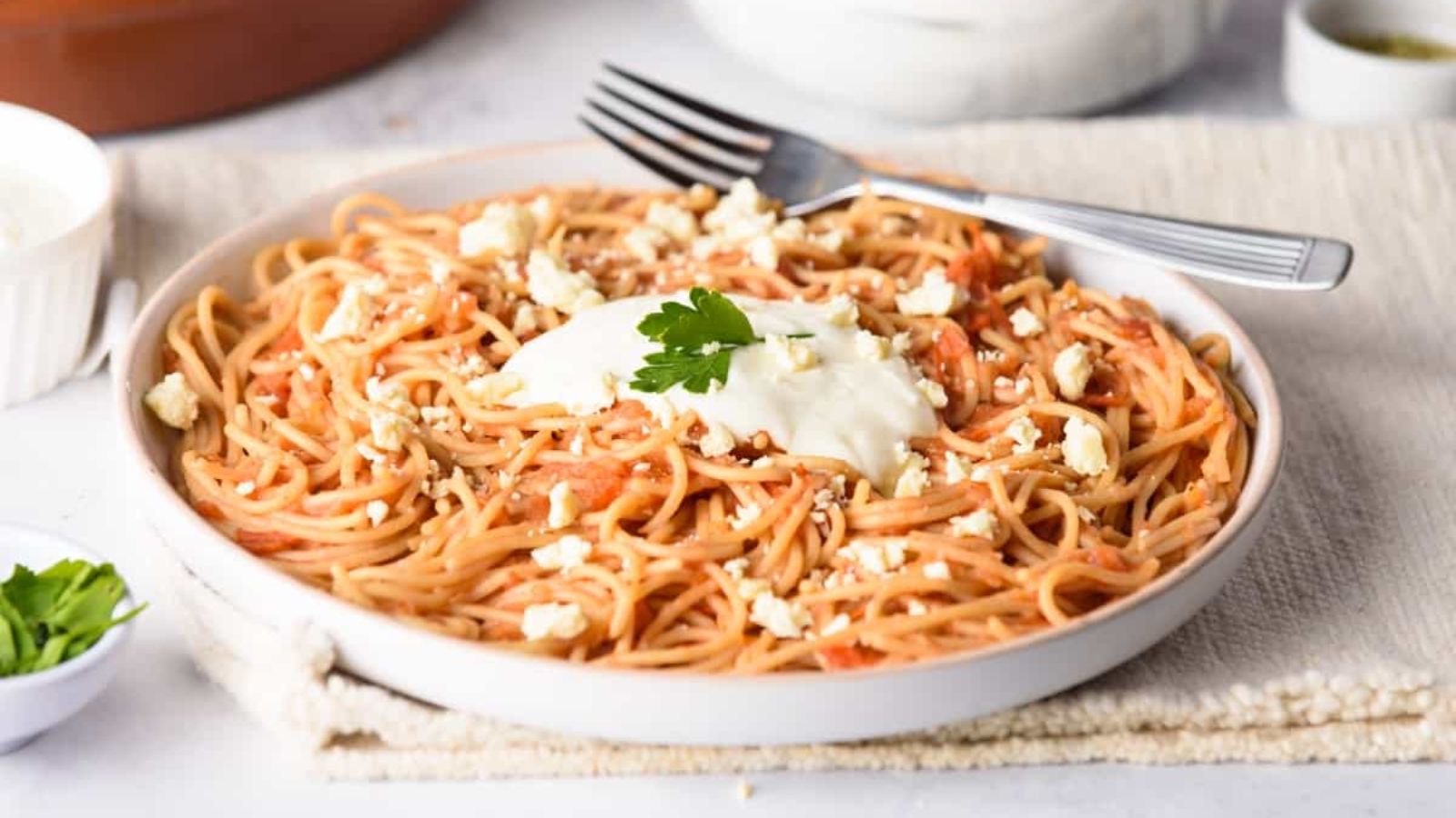 Spaghetti on a plate.