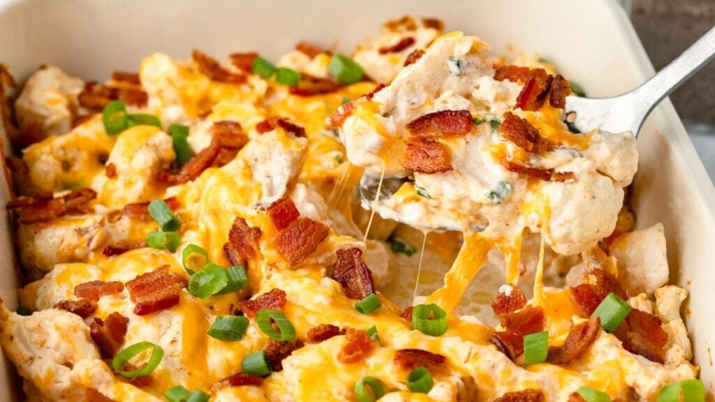 Cauliflower casserole close up.