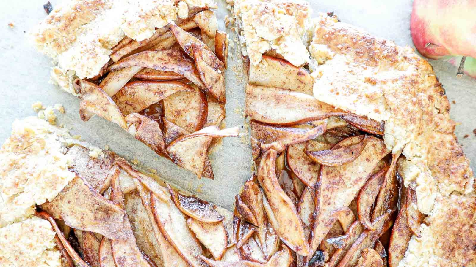 Pear and apple galette with slice.