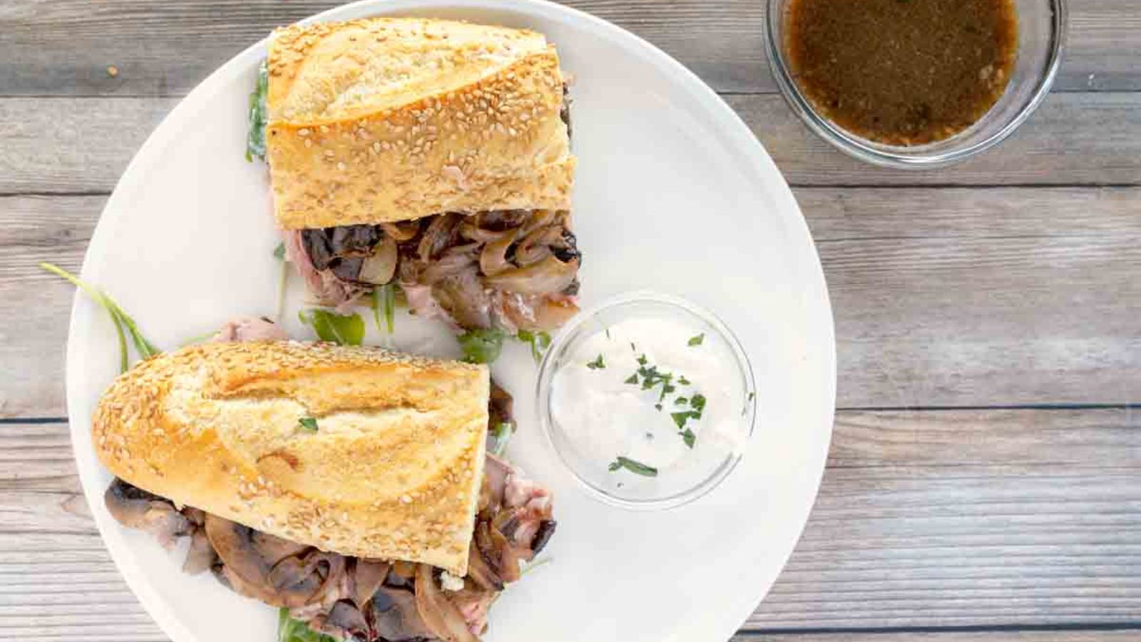 Prime rib sandwich on a plate.