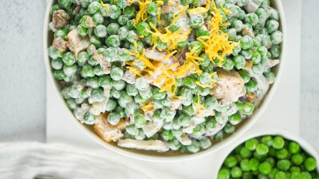 Pea salad in a bowl.
