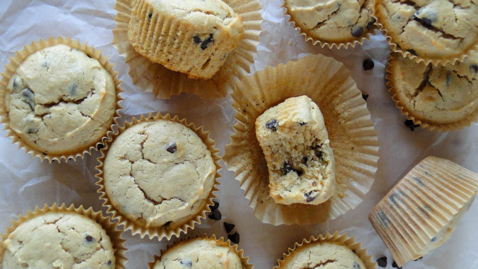 Peanut butter muffins with chocolate chips.