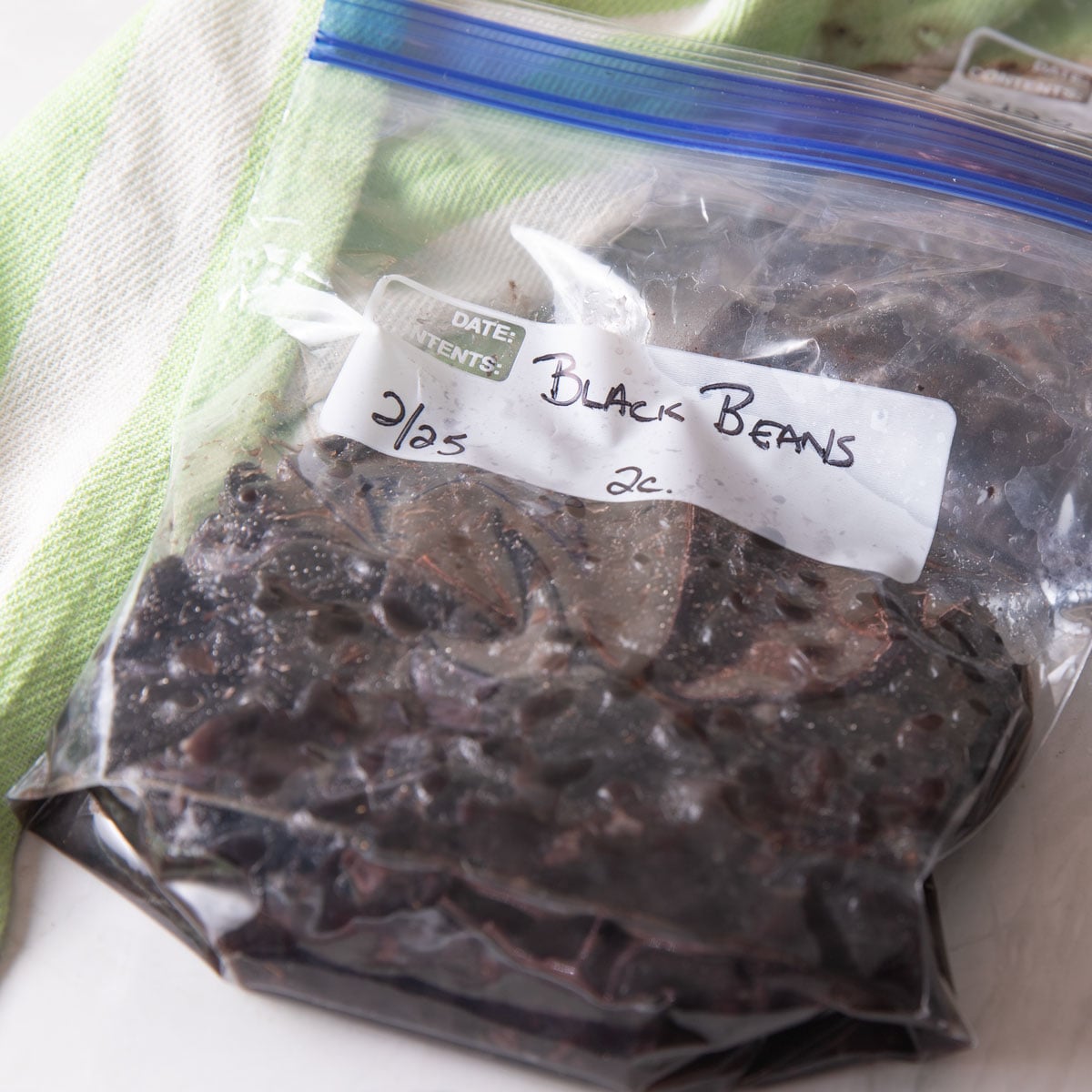 Bag of frozen black beans.