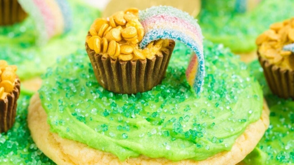 Pot of gold cookies close up shot.