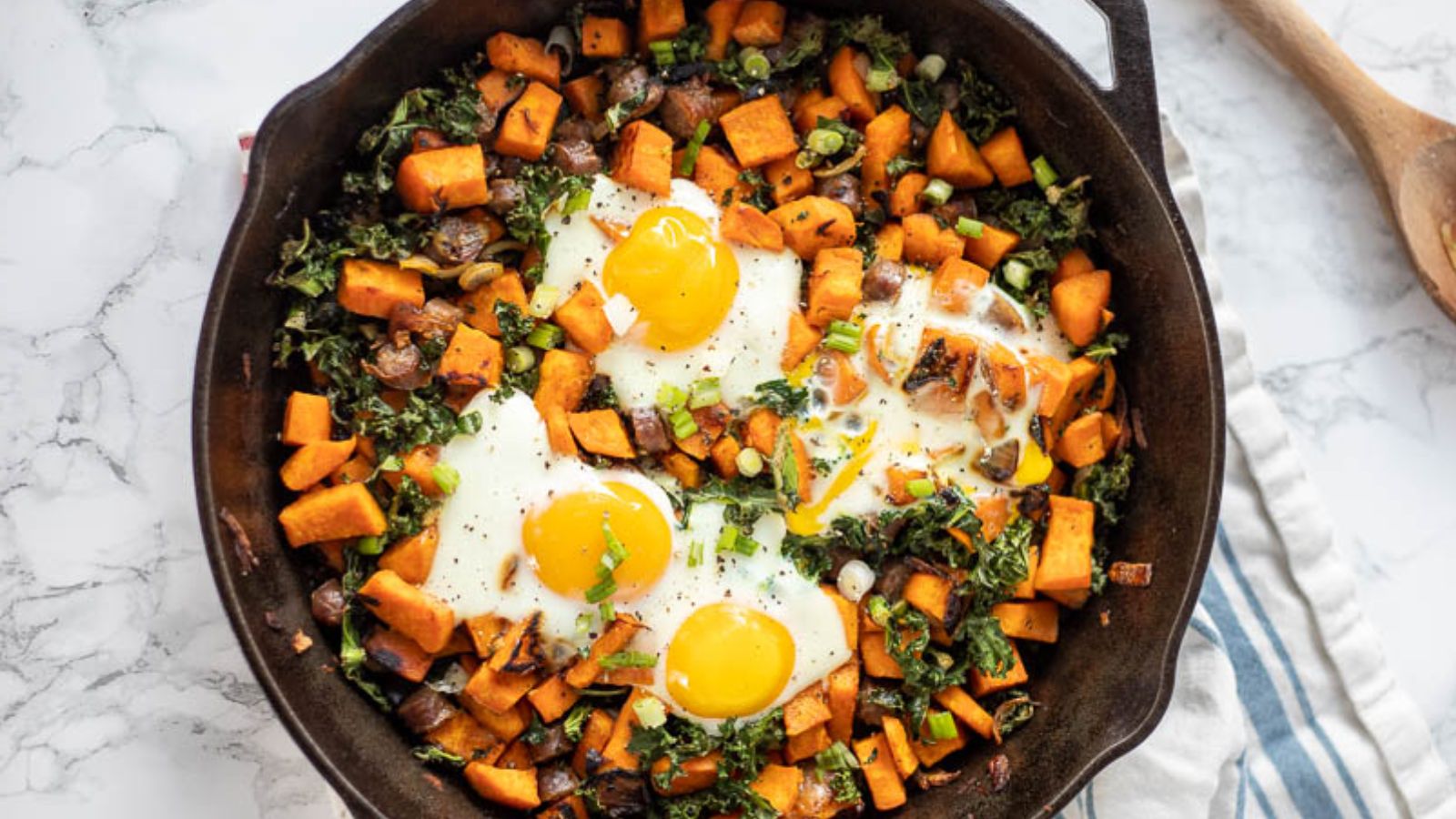 Sweet potato hash in a pan.