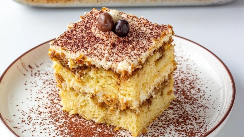 A slice of tiramisu cake.