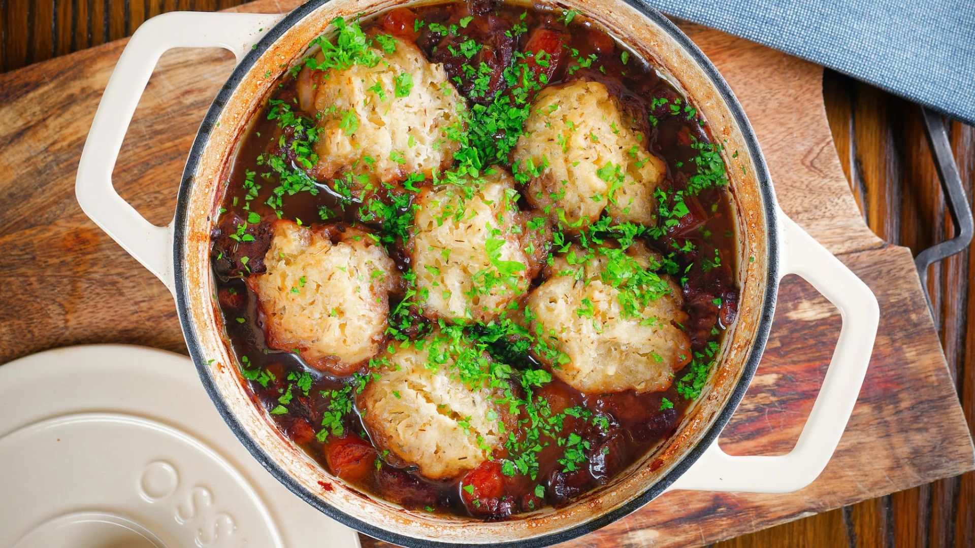 Venison stew with dumplings.
