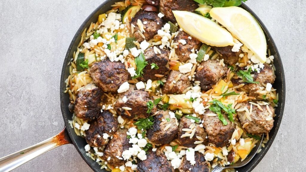 Greek meatball in a pan.