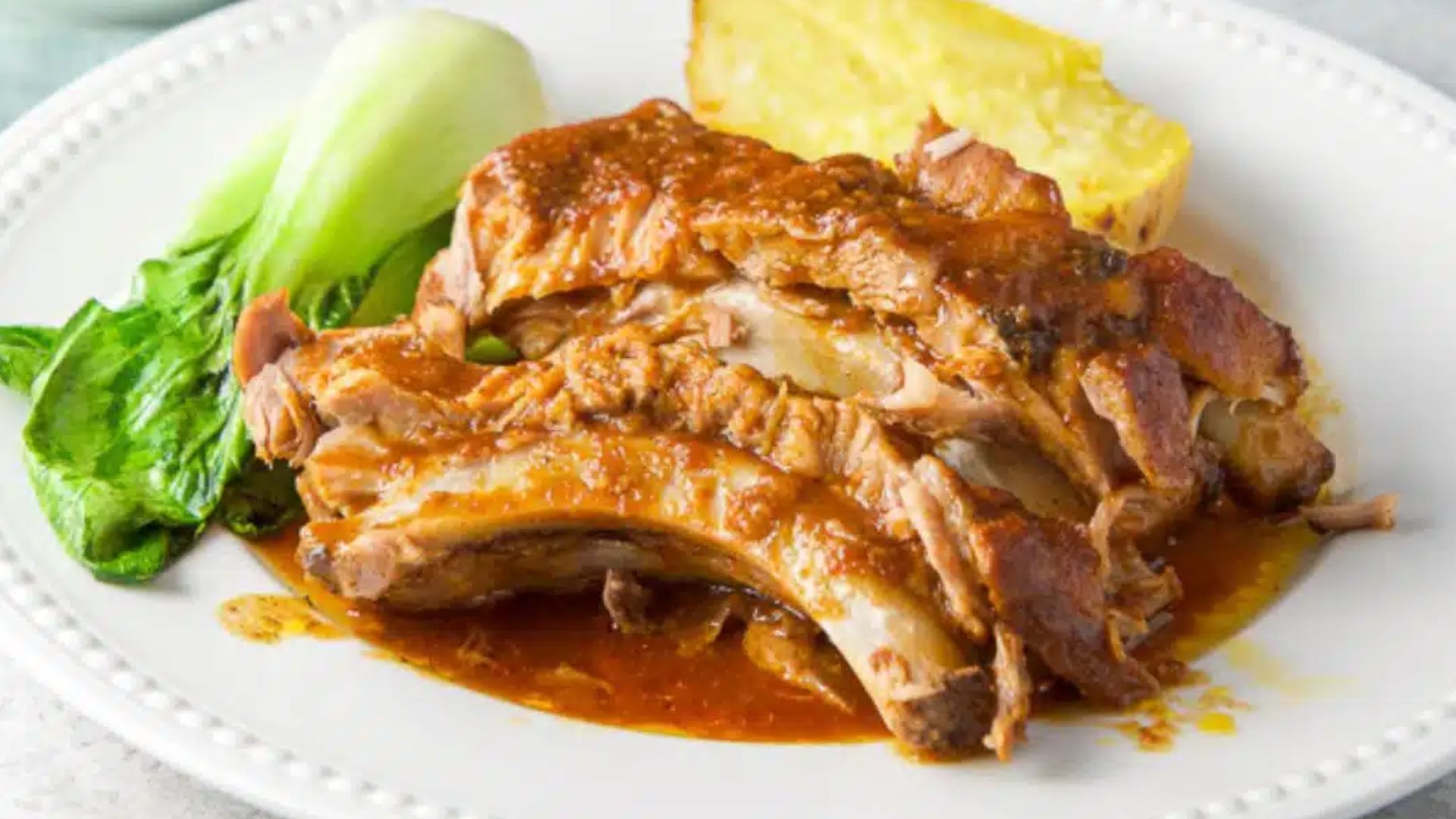 Close up shot of baby back ribs.