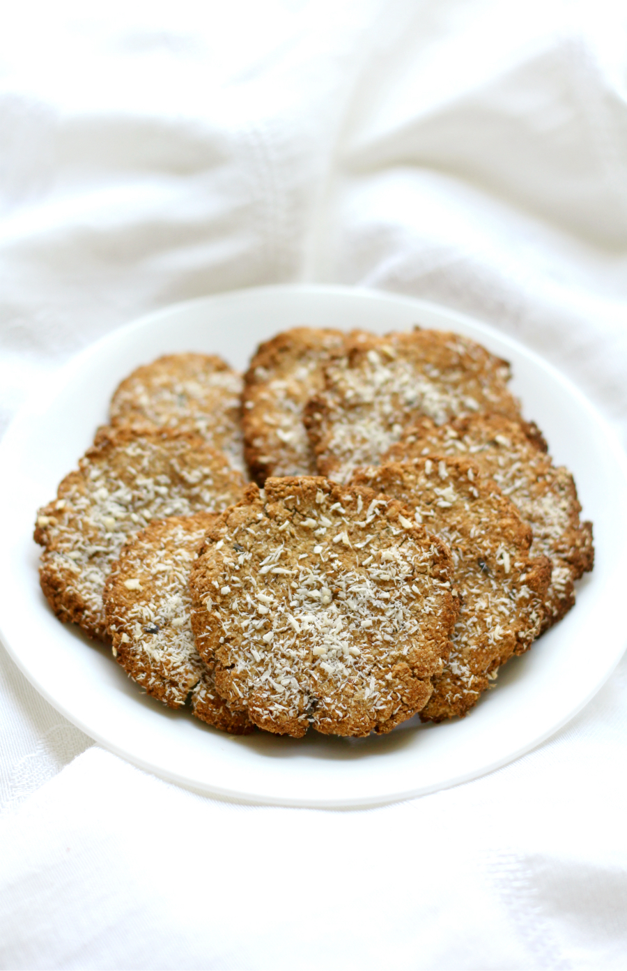 lavender coconut tigernut flour cookies on a plate