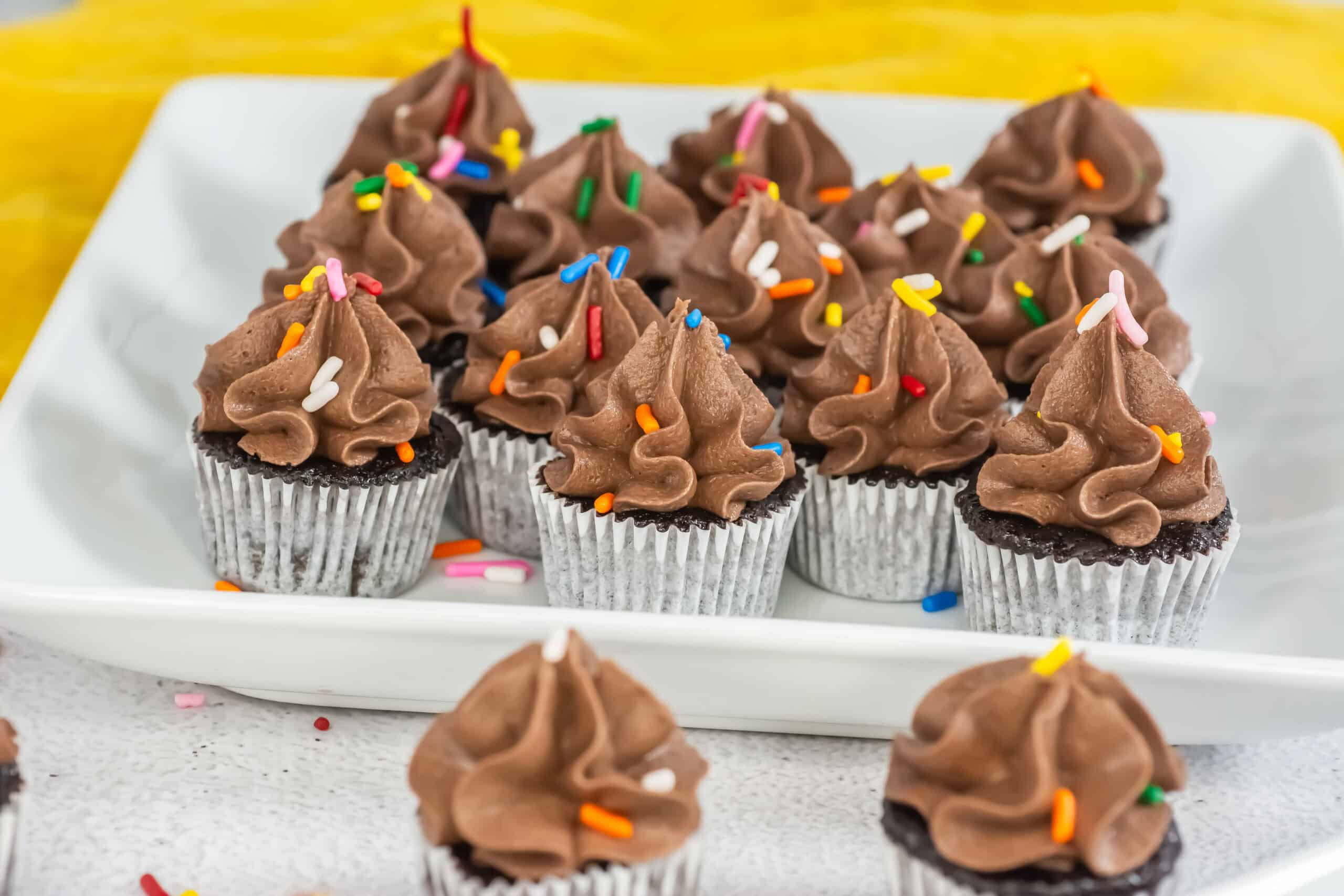 A plate of mini cupcakes
