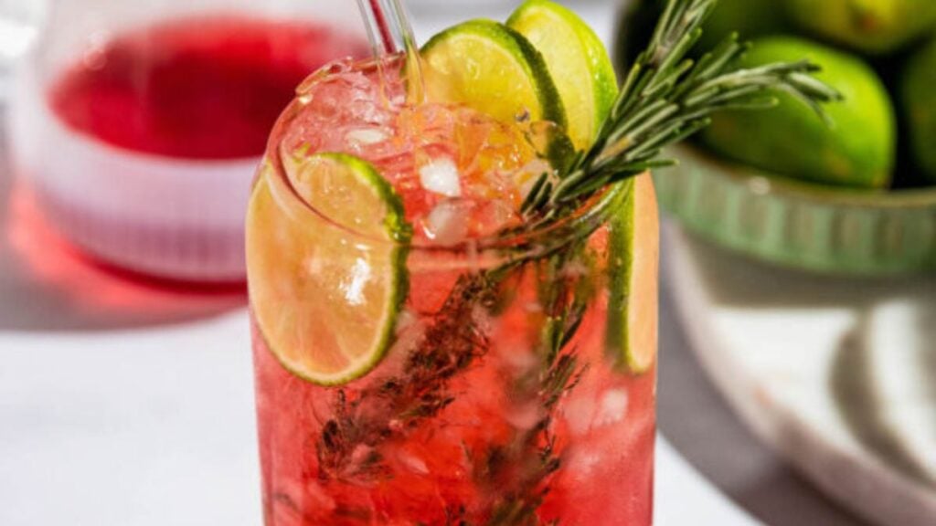 Cranberry juice mocktail with rosemary and lime