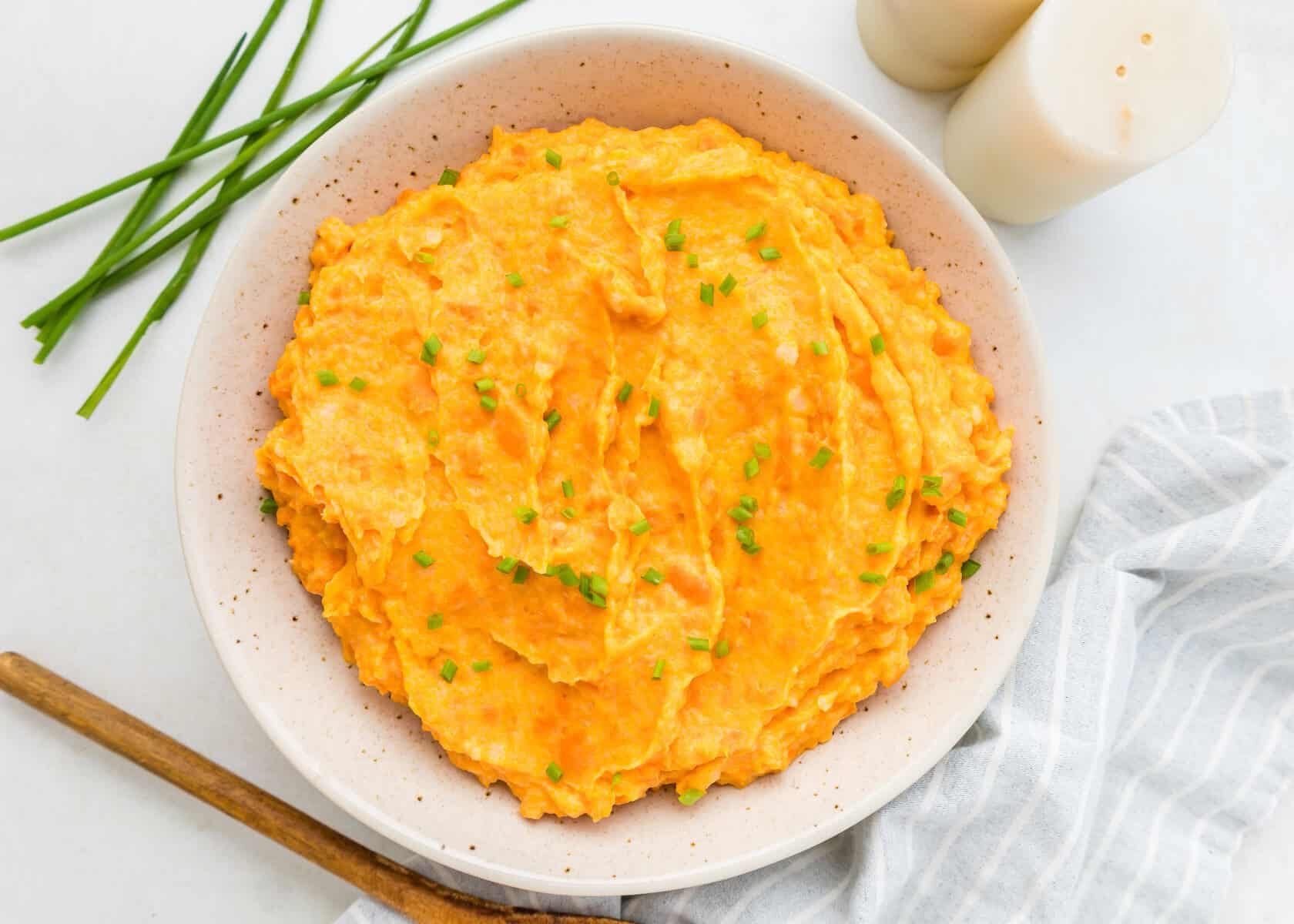 A plate of Carrot Mashed Potatoes.
