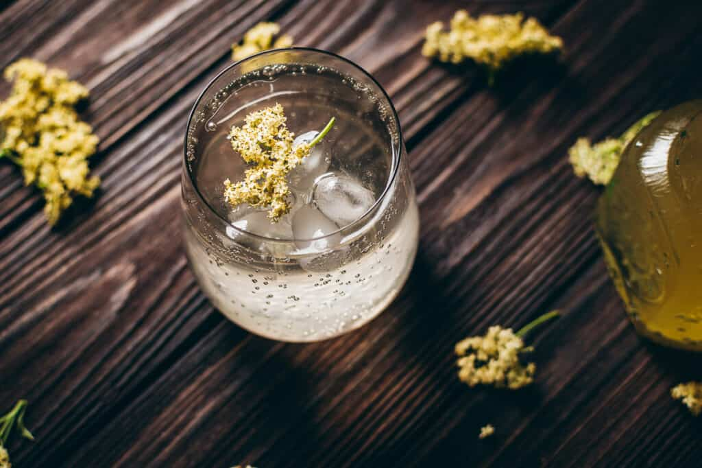 A glass of Elderflower Fizz Mocktail
