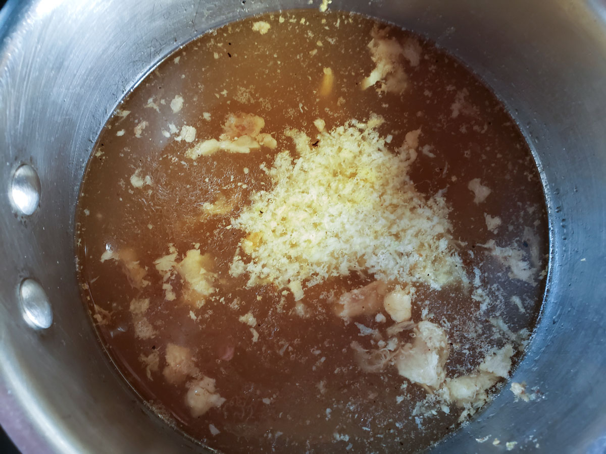 Chicken Stock in a pot.