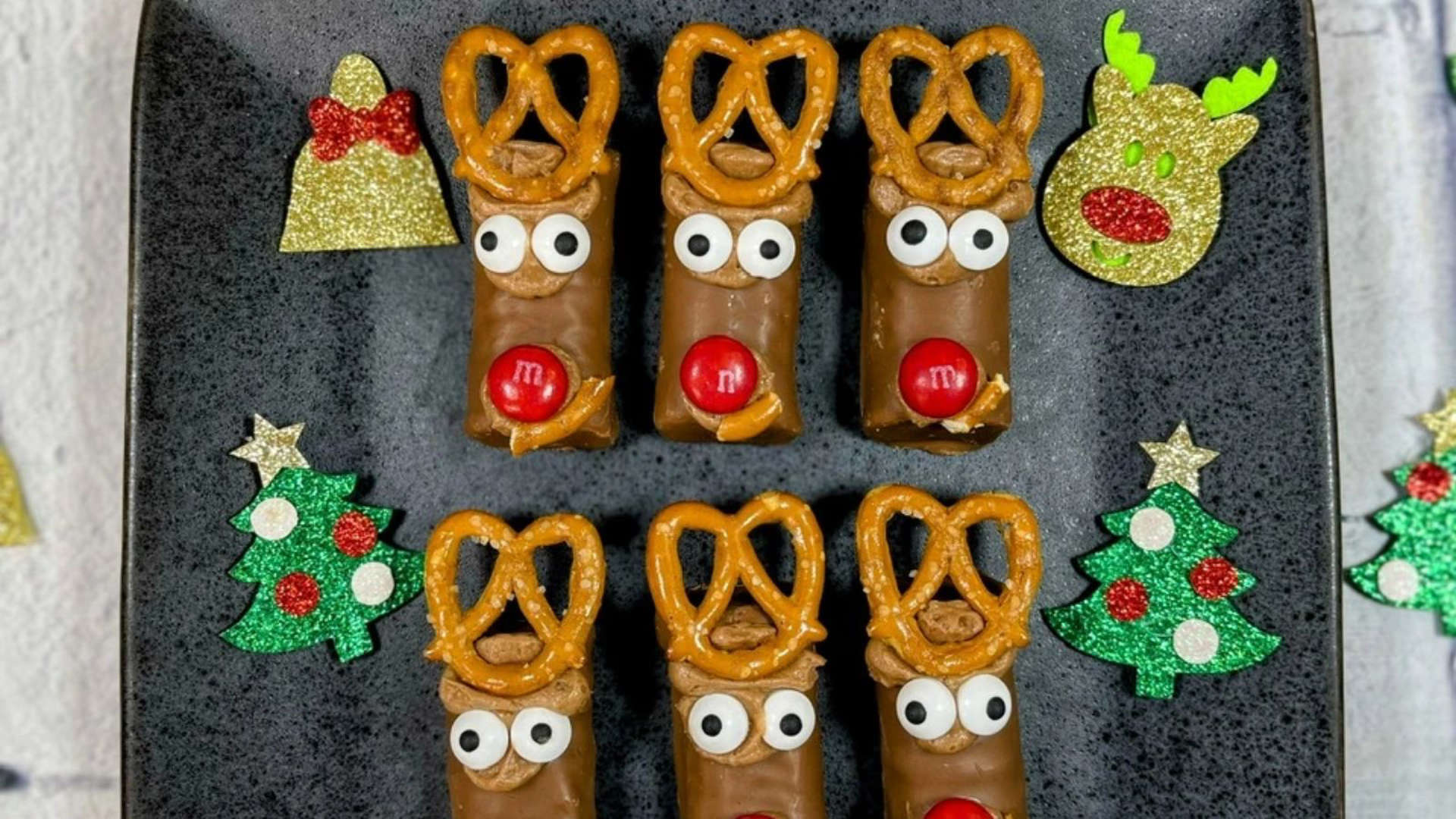 Butterfinger Candy Rudolph Reindeers with Pretzels