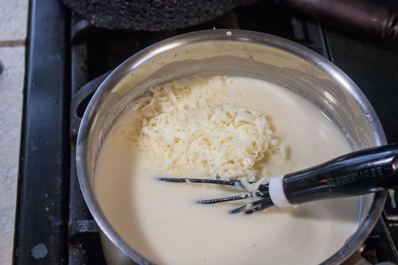 Cheese added to the sauce.