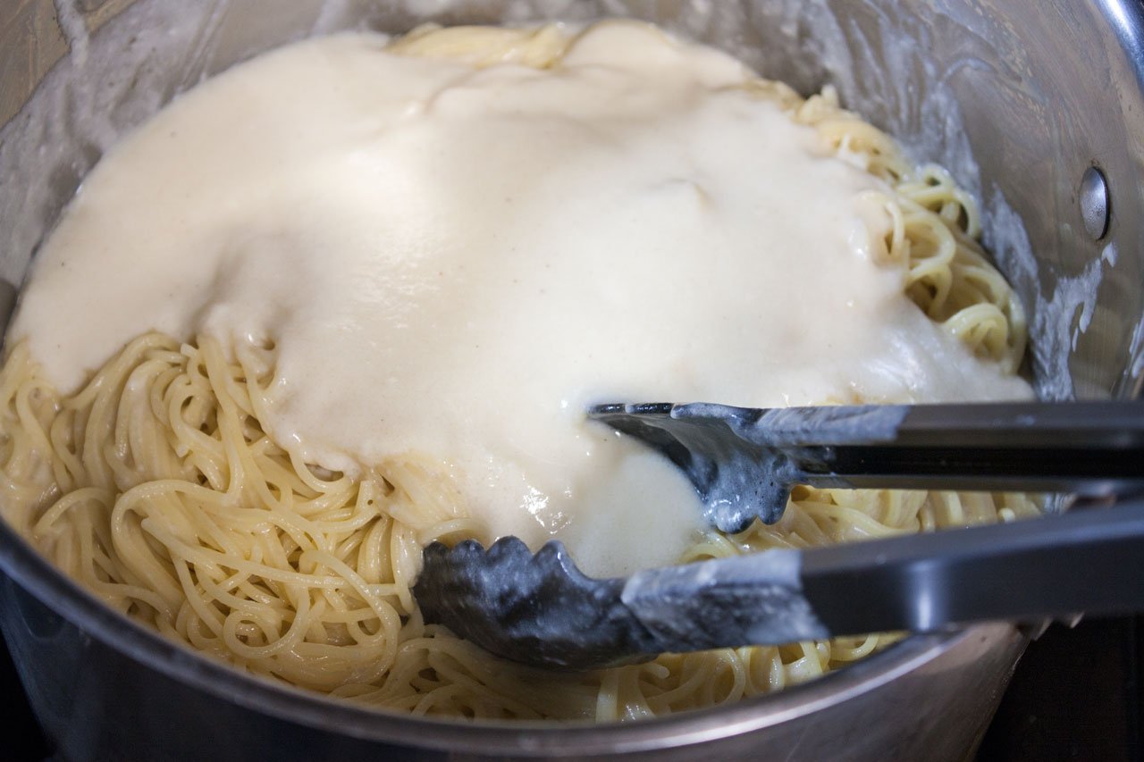 Sauce added to cooked pasta.