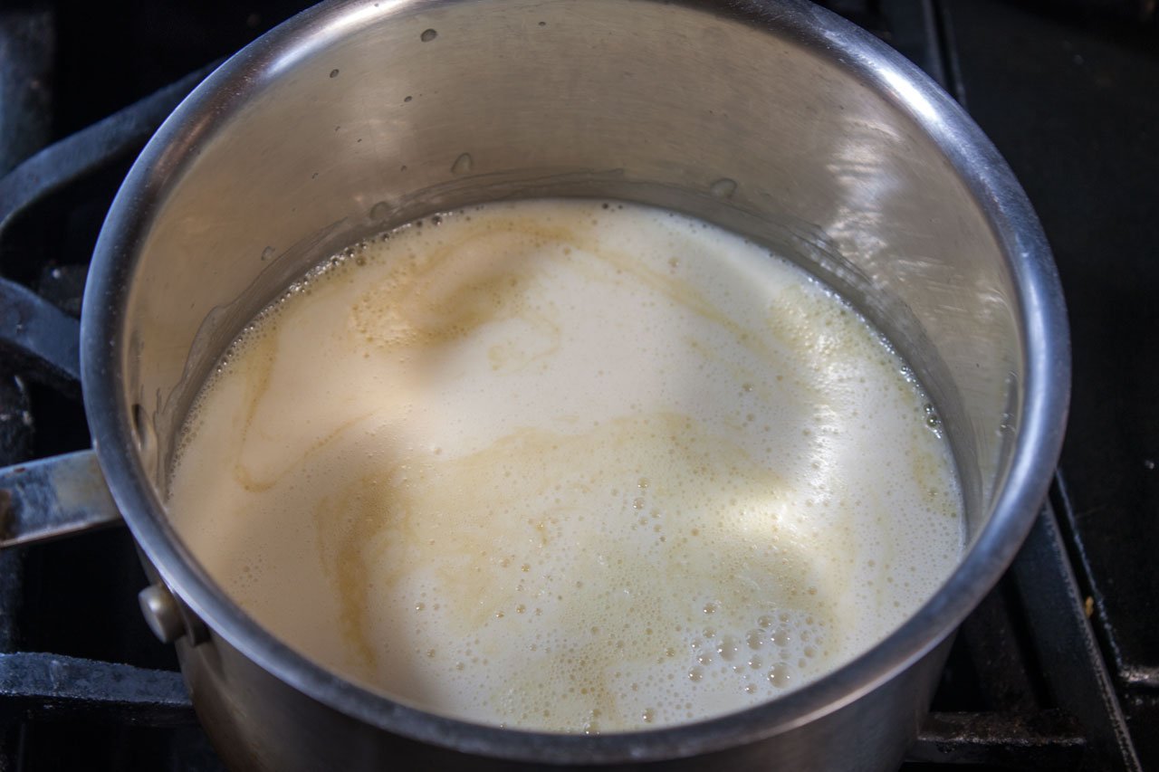 Milk added to saucepan
