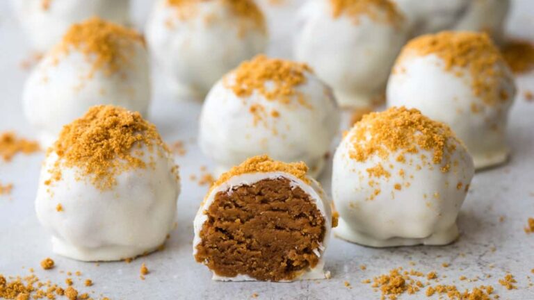 close up of half of a biscoff truffles.