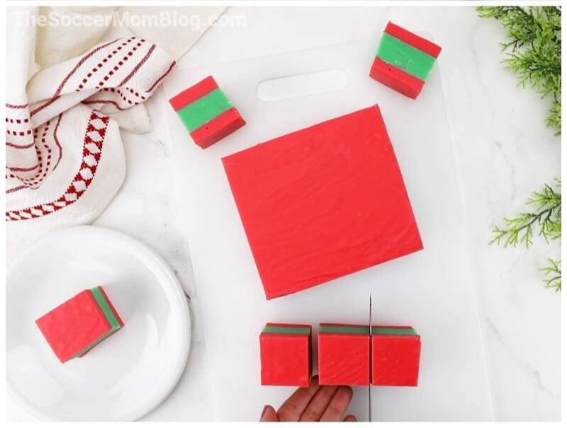 A Christmas Fudge in the process of being cut