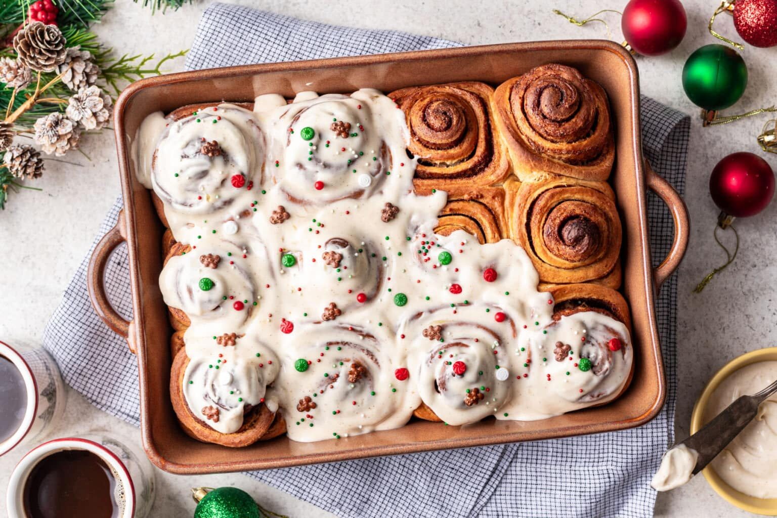 A close up shot of Gingerbread Cinnamon Rolls.
