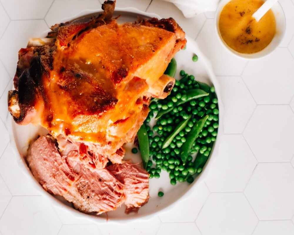 An overhead shot of Moist and Juicy Pressure Cooker Ham