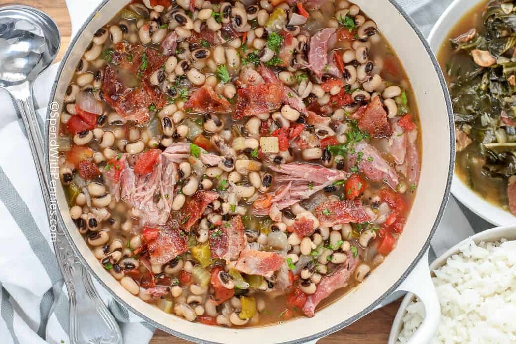 An overhead shot of Black Eyed Peas Recipe (with Ham).