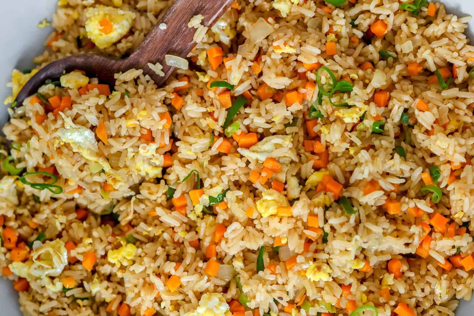 An overhead shot of Hibachi Restaurant-Style Fried Rice (Benihana Copycat)