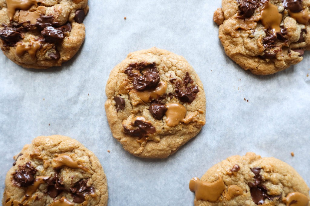 An overhead shot of Biscoff Butter Cookies on parchment paper.
