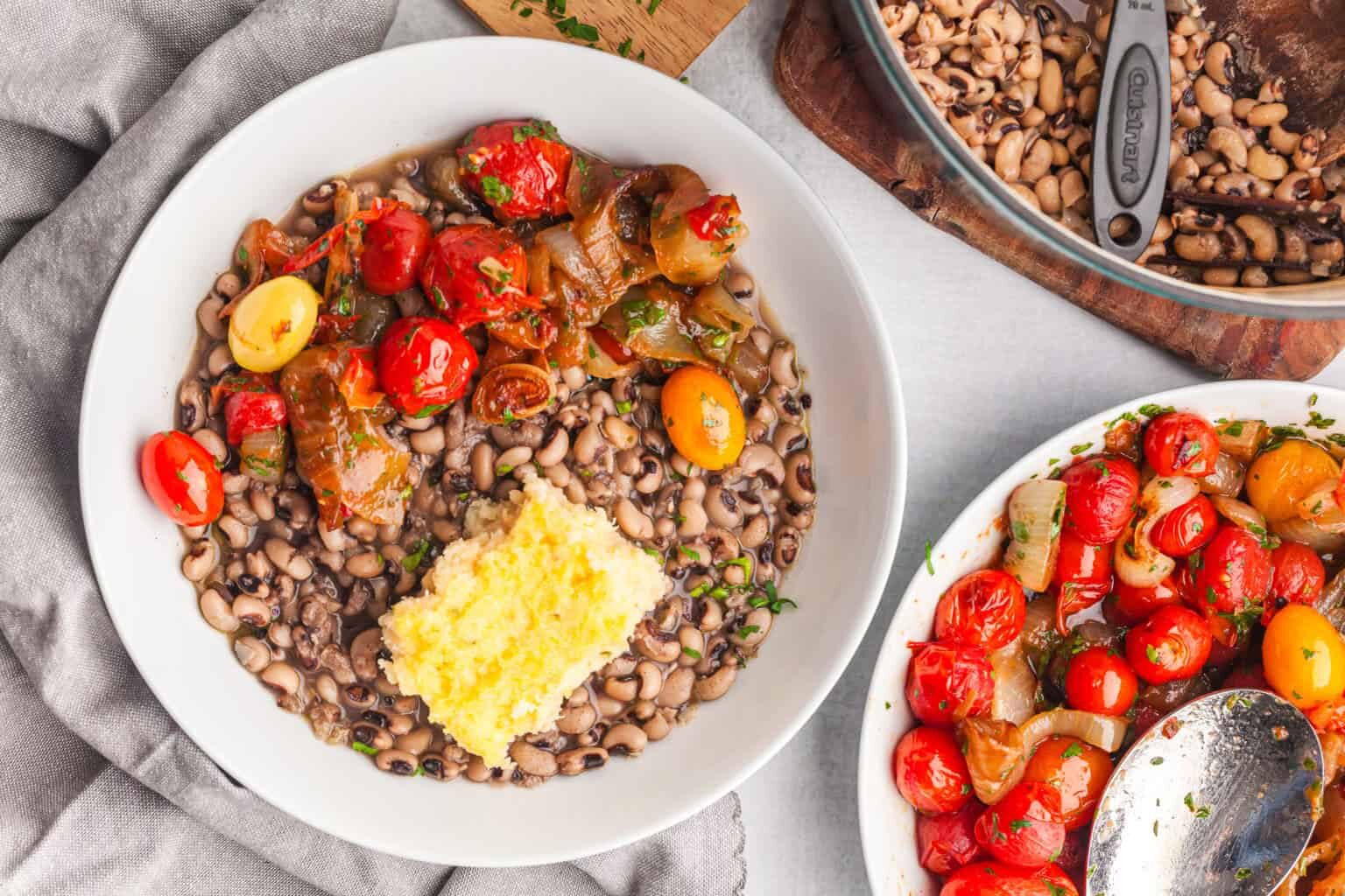 An overhead shot of Brothy Black Eyed Peas Recipe