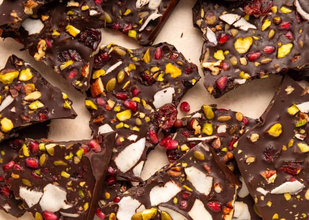 An overhead shot of Dark Chocolate Bark