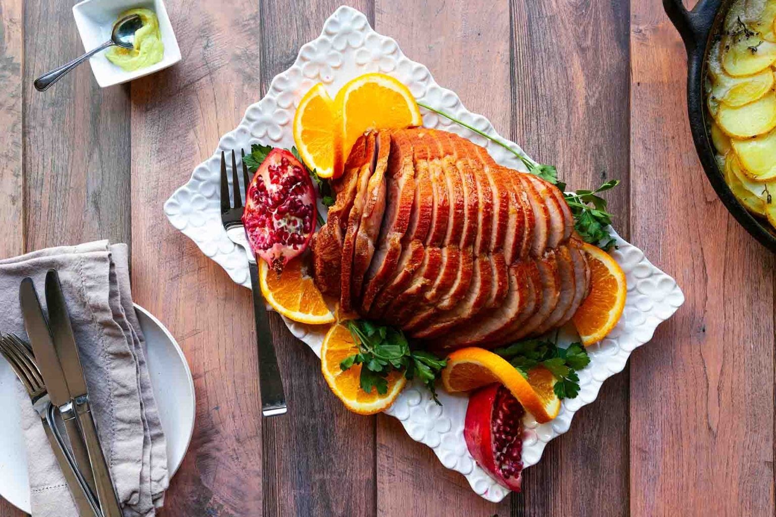 A platter of Dutch Oven Ham.