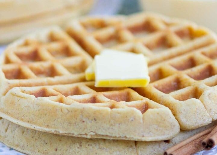 A close up shot of Eggnog Waffles