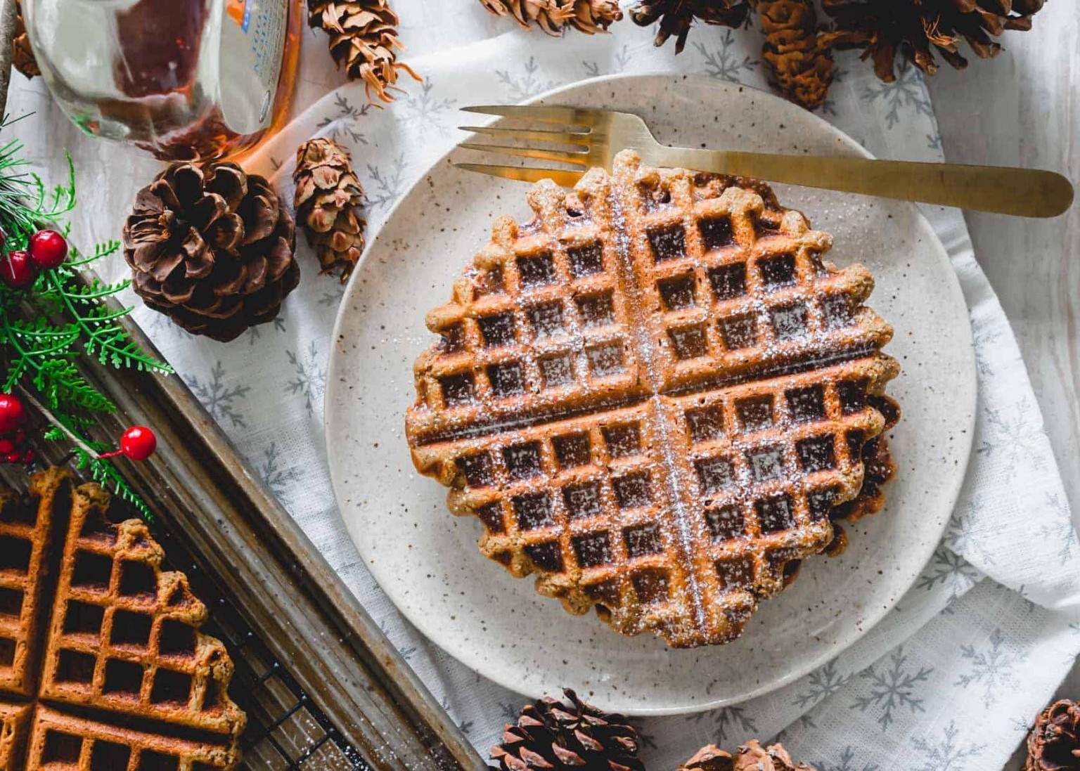A close up shot of Gingerbread Waffles.