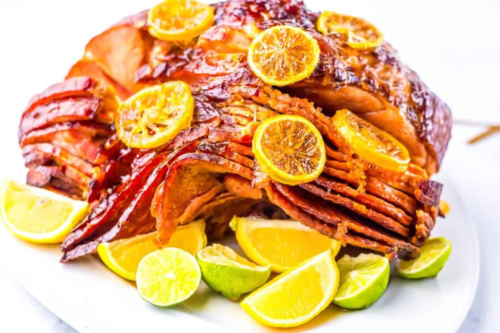 A plate of Slow Cooker Citrus Honey Ham