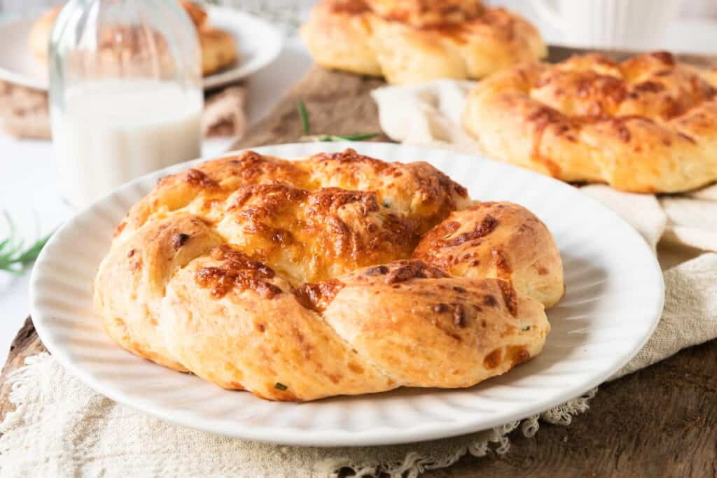 A plate of Cheesy Christmas Wreath Bread