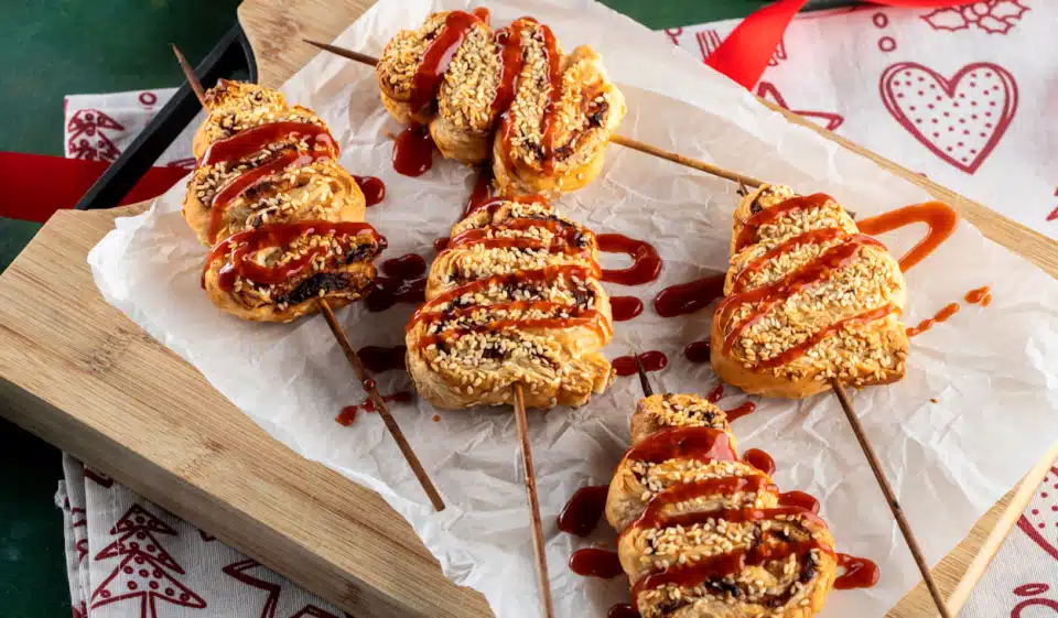 A tray of Savory Christmas Tree Puff Pastries