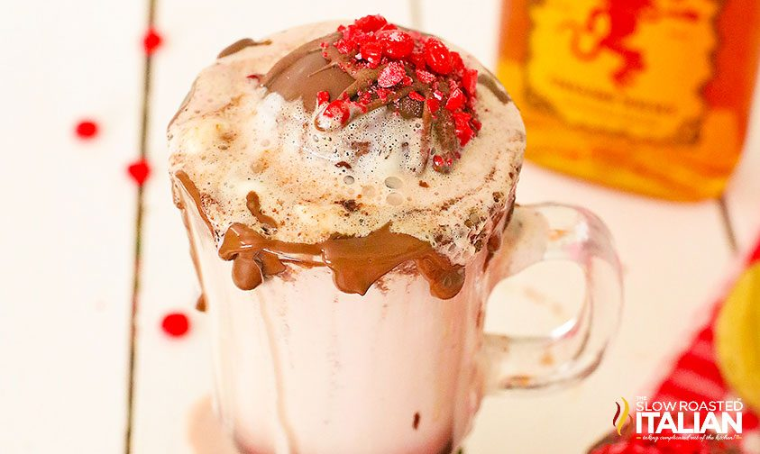 A mug filled with Fireball Hot Chocolate Bombs