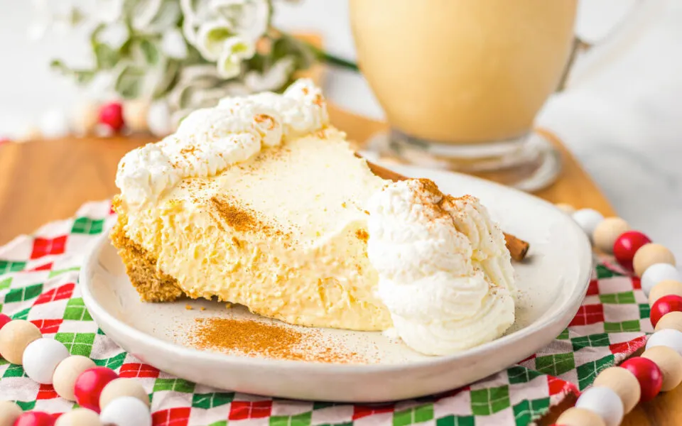 A slice of No Bake Eggnog Pie