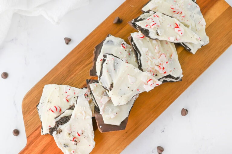 A wooden tray of Oreo Peppermint Barks