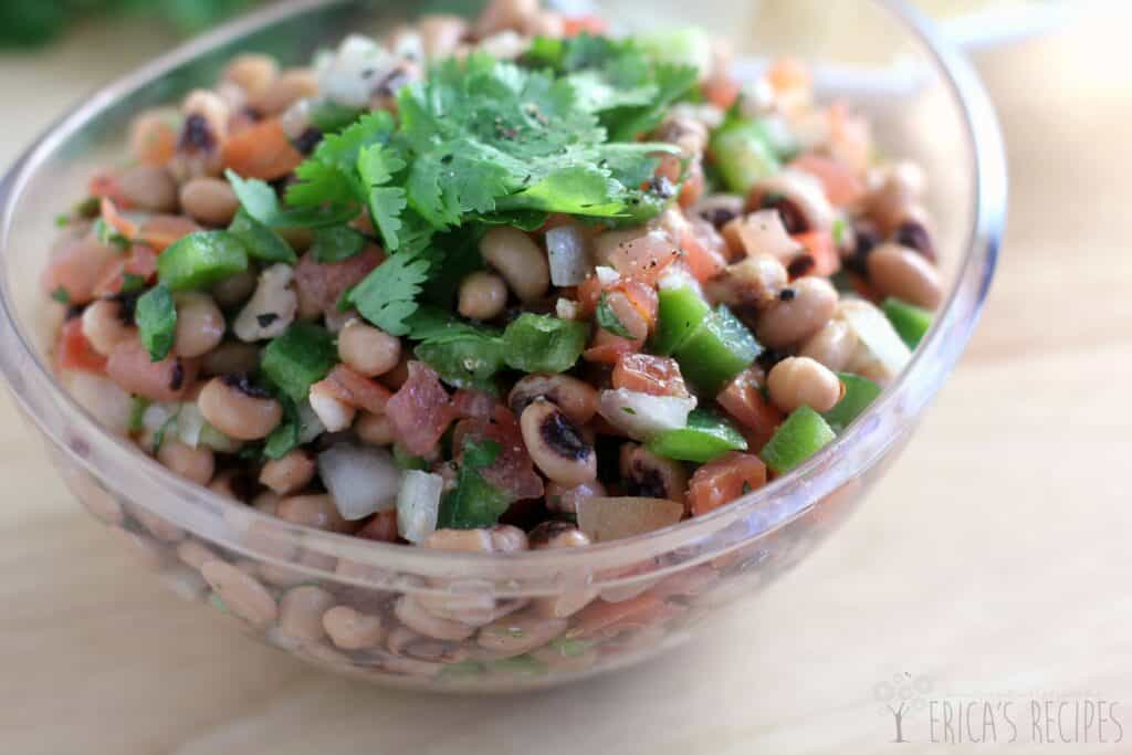 A bowl of New Year’s Eve Black-Eyed Pea Salsa