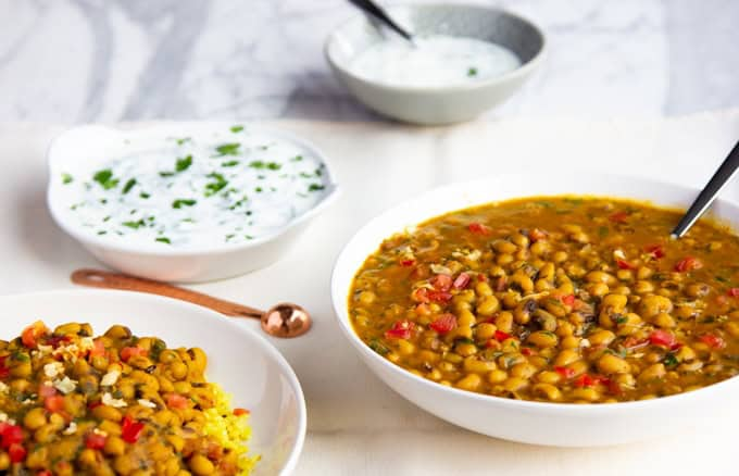 A bowl of Black-Eyed Peas Curry with Yogurt Gravy