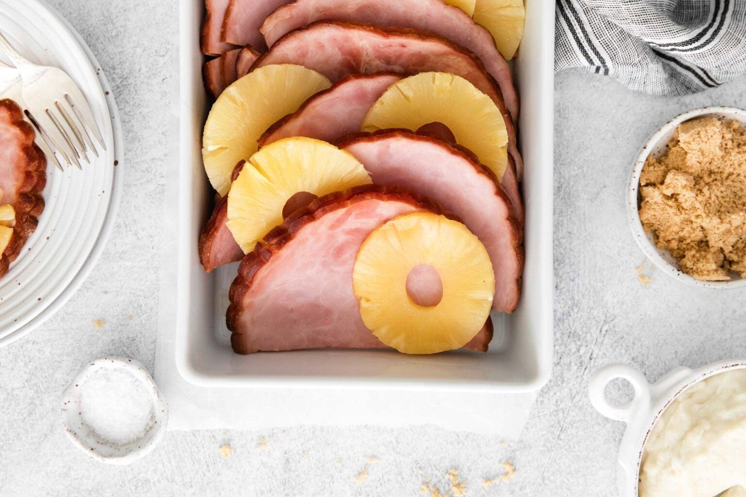 An overhead shot of Pineapple Brown Sugar Glazed Instant Pot Ham