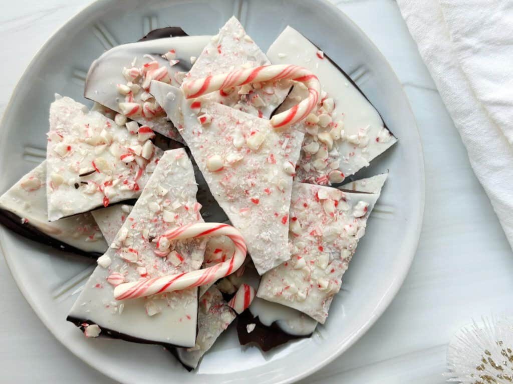 A plate of Vegan Peppermint Bark